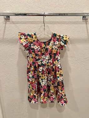 Kids Floral Ruffle Sleeve Girl Dress - Pink & Yellow